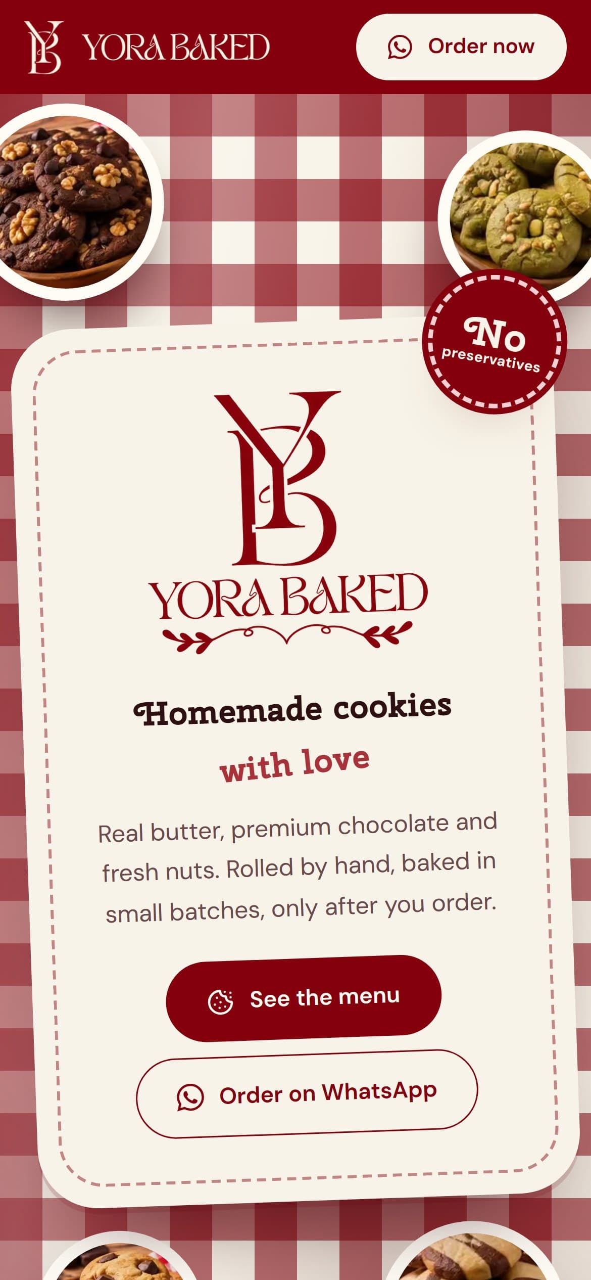 Yora Baked live site on a phone