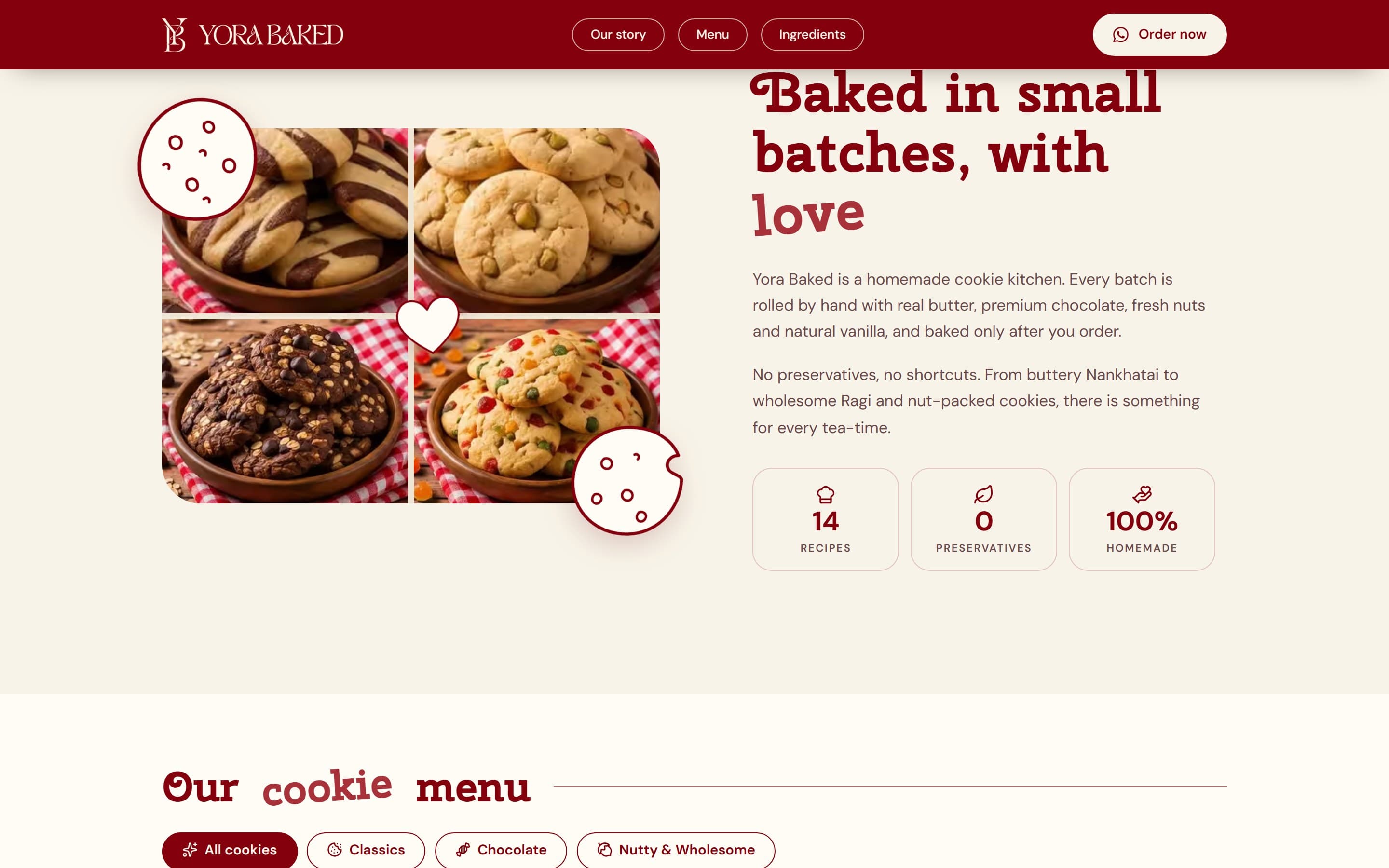 Yora Baked: screen 2 of the live site