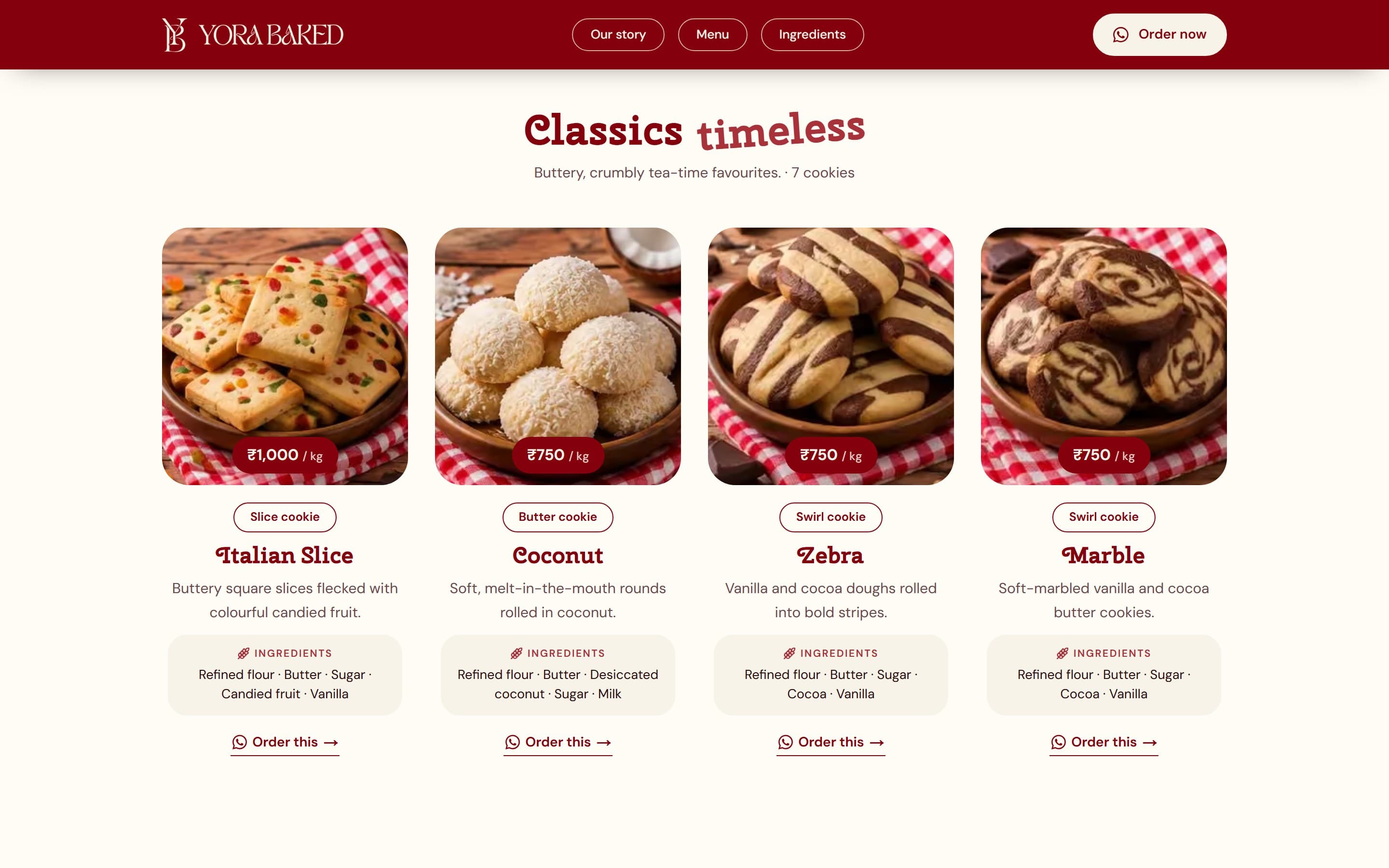 Yora Baked: screen 3 of the live site